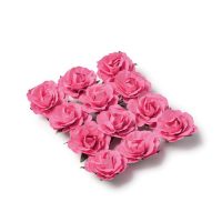 12 ROSES 3.5CM FUSCHIA SUR TIGE PAPIER