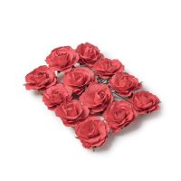 12 ROSES 3.5CM ROUGE SUR TIGE PAPIER