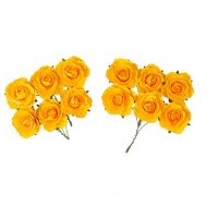 12 ROSES 3.5CM OCRE SUR TIGE PAPIER