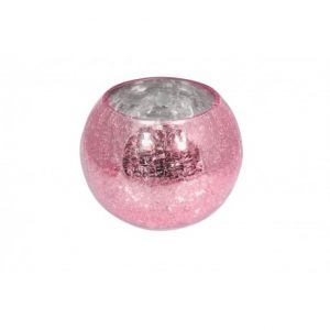 Boule de verre craquelée rose métal