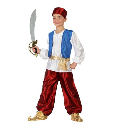 Miutii Costume de prince arabe pour enfant garçon - Gilet médiéval + pantalon Aladdin - Tenue de carnaval - Bleu roi - Taille 146-152 cm