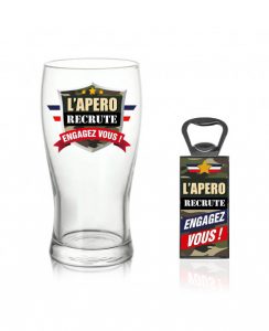 Verre à bière + Décapsuleur "L'apéro recrute"