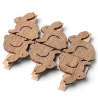 6 lapin en bois sur pince.