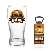 Coffret verre bière "tout travail mérite sa bière"