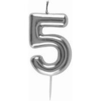 Bougie métallique Argent "5"