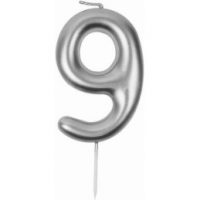 Bougie métallique Argent "9"