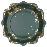 Assiettes feuilles d'hivers vert sapin