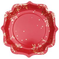 Assiettes feuilles d'hivers rouge